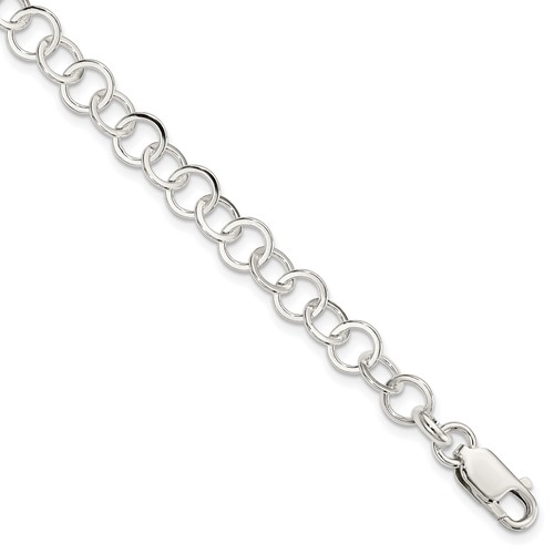 Sterling Silver 7mm Solid Fancy Cable Link Bracelet, 7.5"
