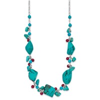 Sterling Silver Dyed Howlite Turquoise Red Coral Necklace, 16" view 2