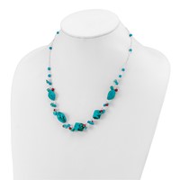 Sterling Silver Dyed Howlite Turquoise Red Coral Necklace, 16" view 4