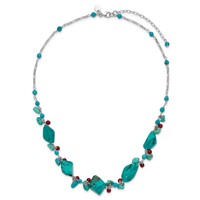 Sterling Silver Dyed Howlite Turquoise Red Coral Necklace, 16" view 5