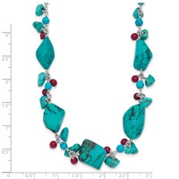 Sterling Silver Dyed Howlite Turquoise Red Coral Necklace, 16" view 3