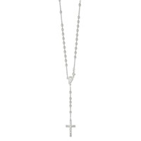 Sterling Silver Polished Beaded Rosary Necklace - 30in view 2