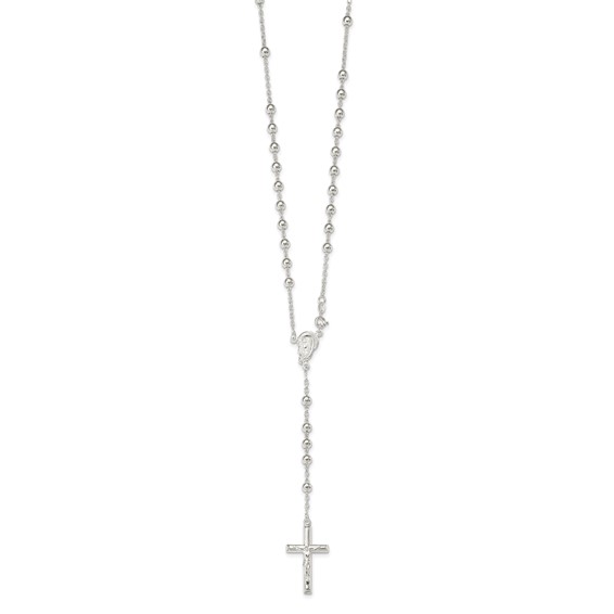 Sterling Silver Polished Beaded Rosary 30 inch Necklace