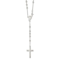 Sterling Silver Polished Beaded Rosary Necklace - 30in view 1