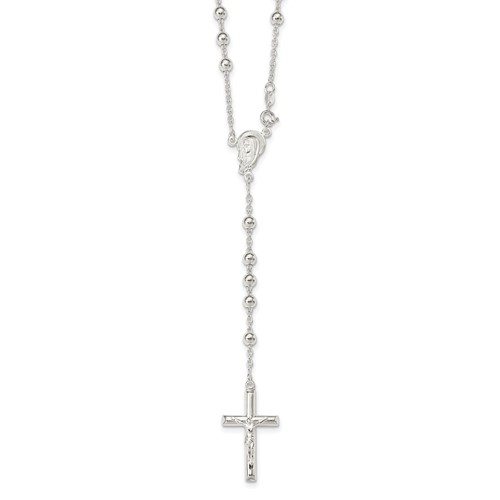 Sterling Silver Polished Beaded 30 Inch Rosary Necklace