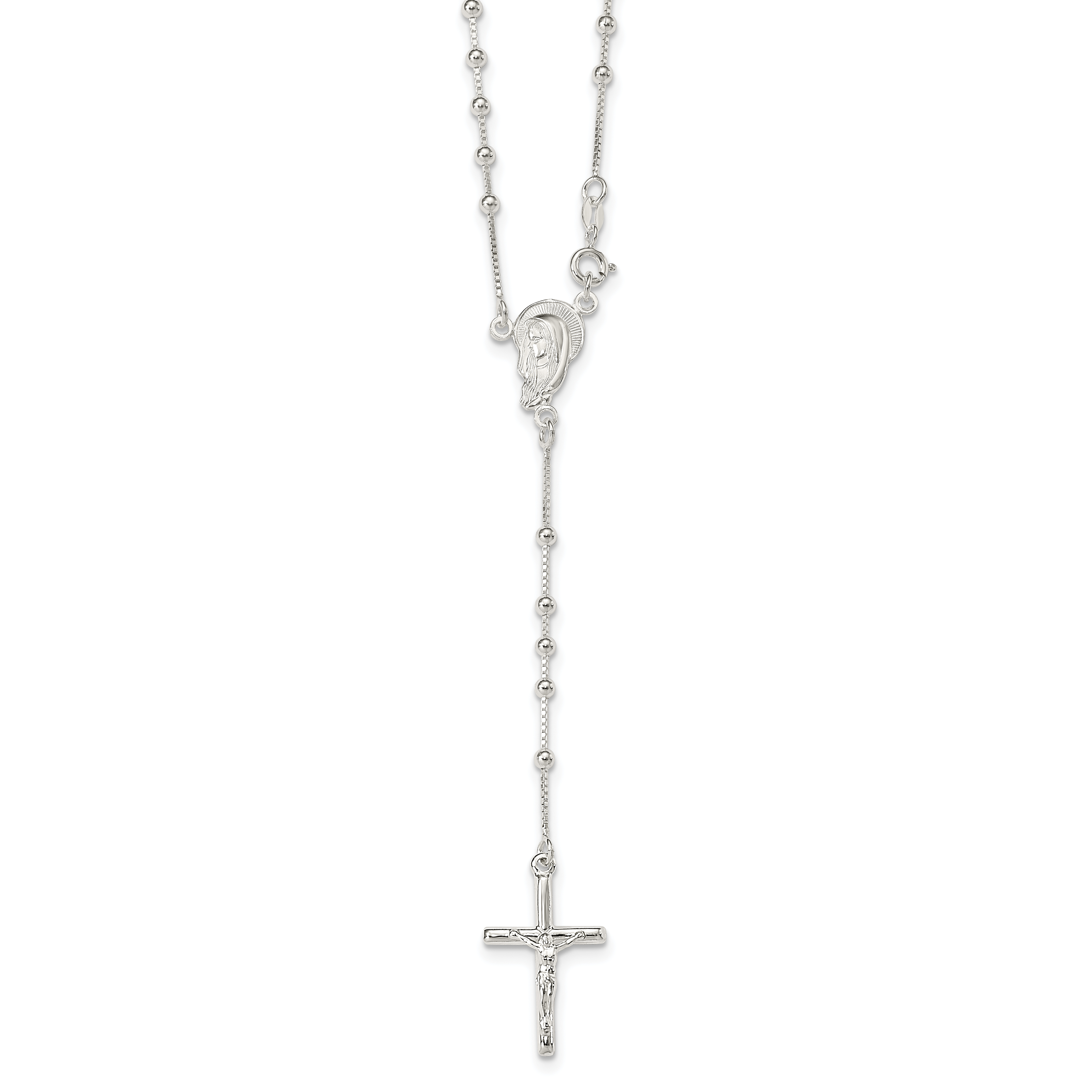 Sterling Silver Polished Bead Rosary 18 inch Necklace (QH2392-18)