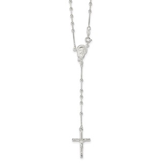Sterling Silver Polished Bead Rosary 18 inch Necklace