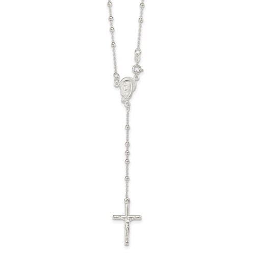 Sterling Silver Polished Bead Rosary Necklace, 18"