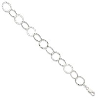 Sterling Silver Polished Hammered 15mm Circle Link Bracelet, 7.5" view 2