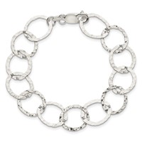 Sterling Silver Polished Hammered 15mm Circle Link Bracelet, 7.5" view 4