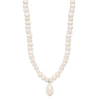 Sterling Silver Baroque and Rice Freshwater Cultured Pearl Drop Necklace with 2 Inch Extension, 18" view 2