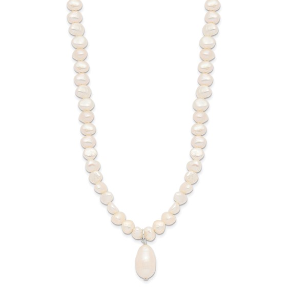 Sterling Silver FW Cultured Pearl Drop 18in Necklace