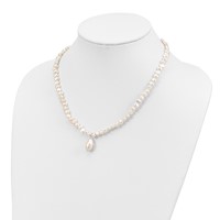 Sterling Silver Baroque and Rice Freshwater Cultured Pearl Drop Necklace with 2 Inch Extension, 18" view 3