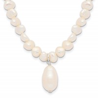 Sterling Silver Baroque and Rice Freshwater Cultured Pearl Drop Necklace with 2 Inch Extension, 18" view 1