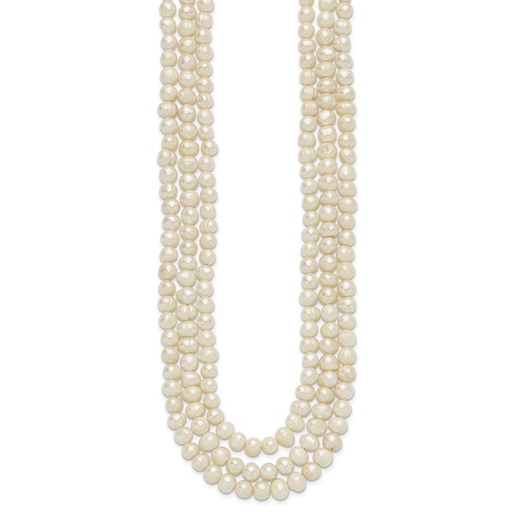 Sterling Silver Triple Strand White FW Cultured Pearl Necklace