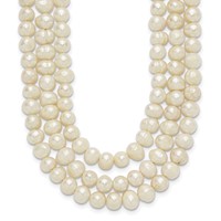 Sterling Silver Triple-Strand 6-7mm White Freshwater Cultured Pearl Necklace, 19" view 1