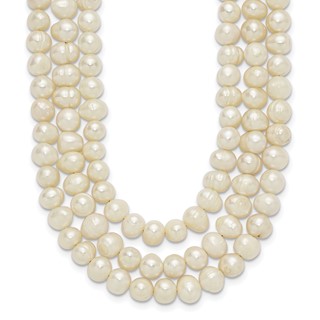 Sterling Silver Triple Strand White FW Cultured Pearl Necklace