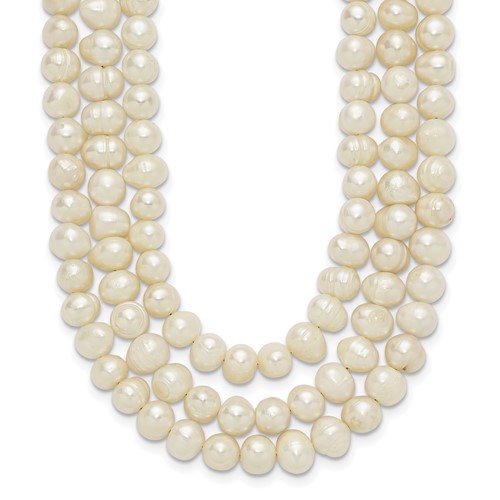 Sterling Silver Triple-Strand 6-7mm White Freshwater Cultured Pearl Necklace, 19"