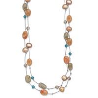 Labradorite Red Moonstone Freshwater Cultured Pearl Crystal 2-Strand Necklace, 16" view 2