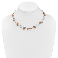 Labradorite Red Moonstone Freshwater Cultured Pearl Crystal 2-Strand Necklace, 16" view 3