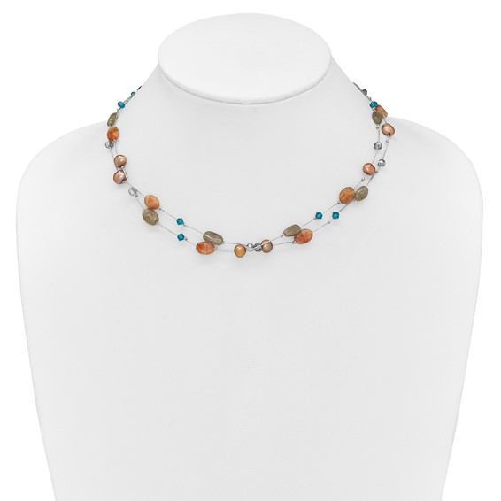 Labradorite/Red Moonstone/FW Cultured Pearl/Crystal Necklace