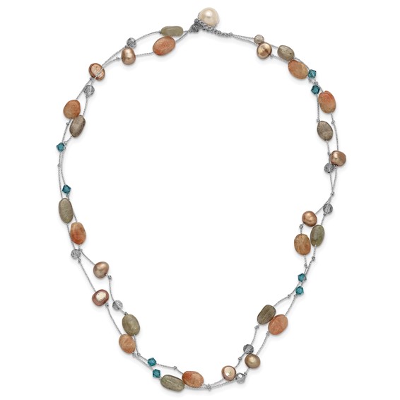 Labradorite/Red Moonstone/FW Cultured Pearl/Crystal Necklace