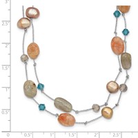 Labradorite Red Moonstone Freshwater Cultured Pearl Crystal 2-Strand Necklace, 16" view 4