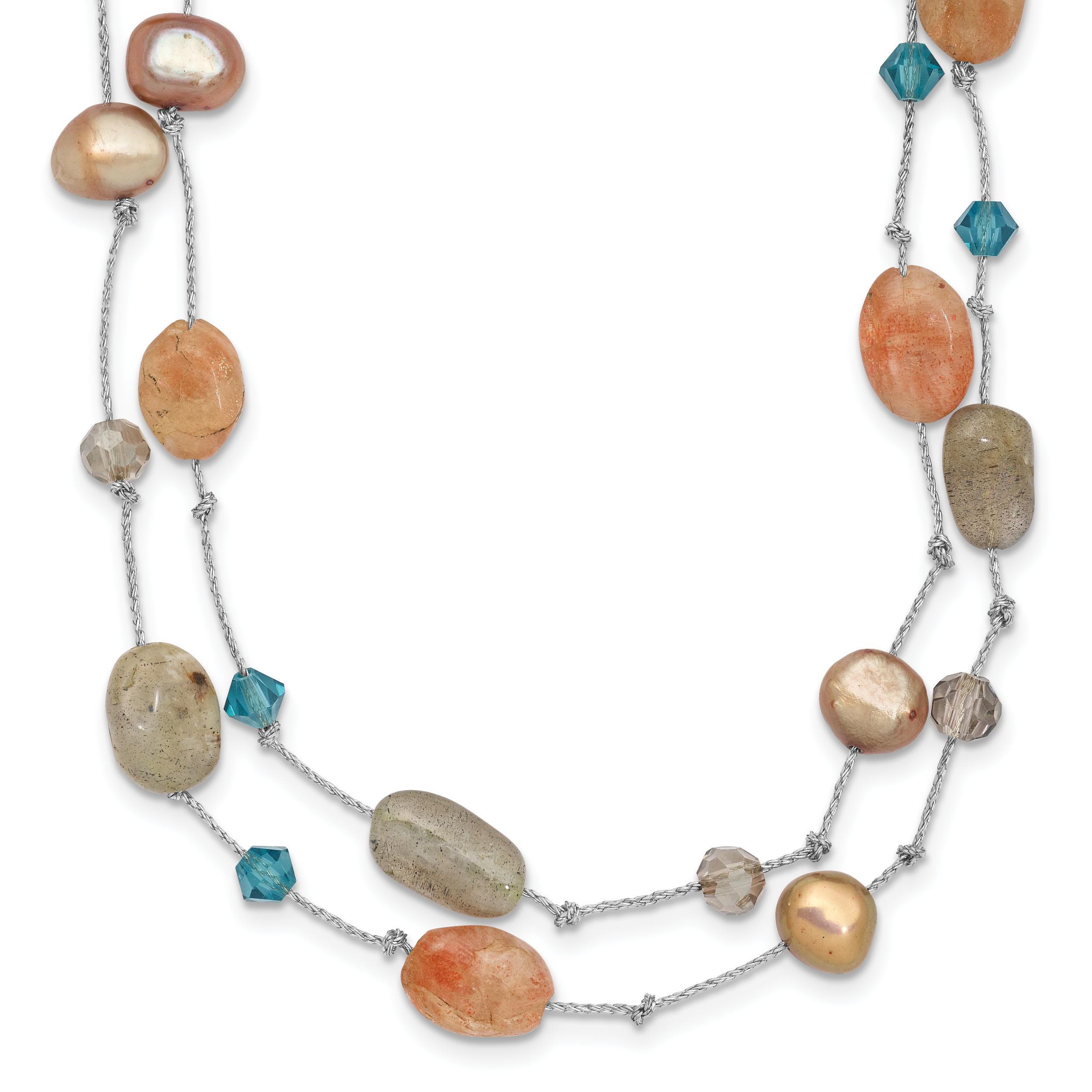 Labradorite/Red Moonstone/FW Cultured Pearl/Crystal Necklace (QH2745-16)