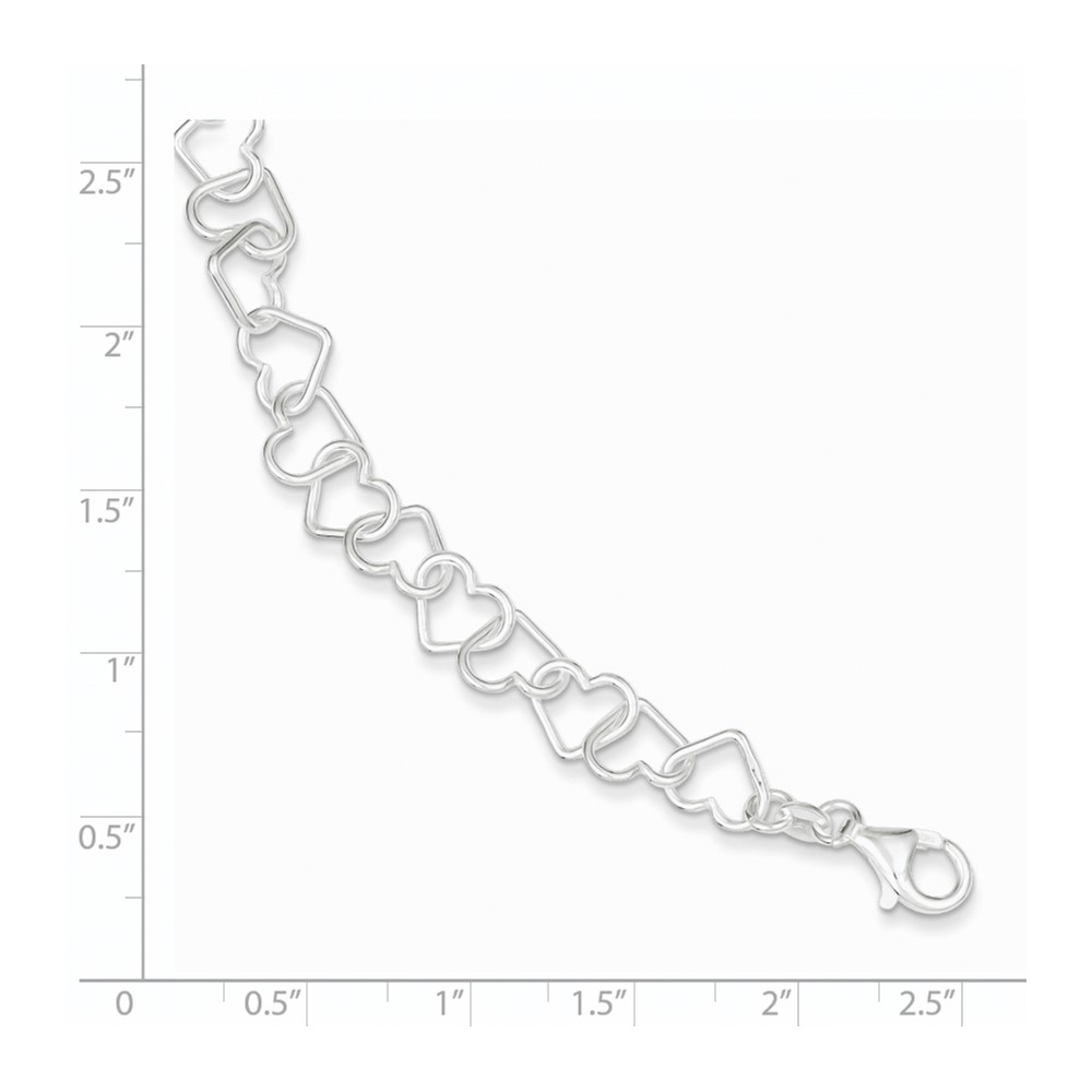 Sterling Silver 7.5inch Polished Fancy Heart Link Bracelet (QH278-7.5)