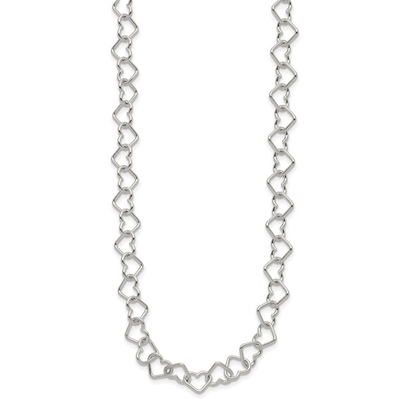 Sterling Silver 18inch Polished Fancy Heart Link Necklace