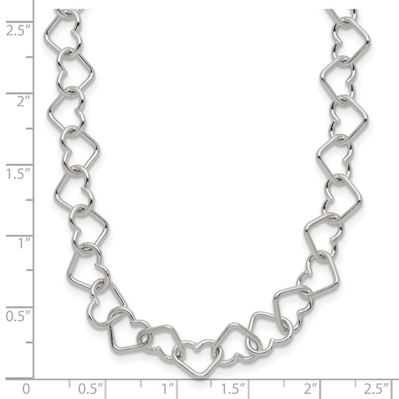 Sterling Silver 18inch Polished Fancy Heart Link Necklace