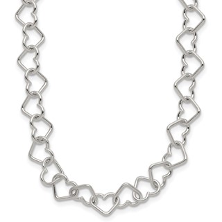 Sterling Silver 18inch Polished Fancy Heart Link Necklace