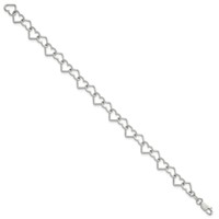 Sterling Silver Polished 5.5mm Fancy Heart Link Bracelet, 7.5" view 2
