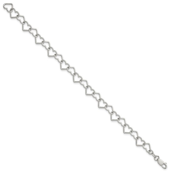 Sterling Silver 7.5inch Polished Fancy Heart Link Bracelet