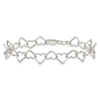 Sterling Silver Polished 5.5mm Fancy Heart Link Bracelet, 7.5" view 3