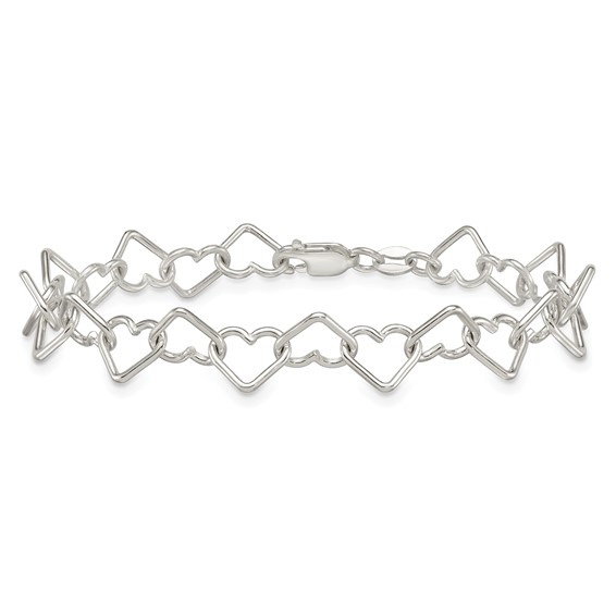 Sterling Silver 7.5inch Polished Fancy Heart Link Bracelet