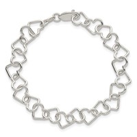 Sterling Silver Polished 5.5mm Fancy Heart Link Bracelet, 7.5" view 4