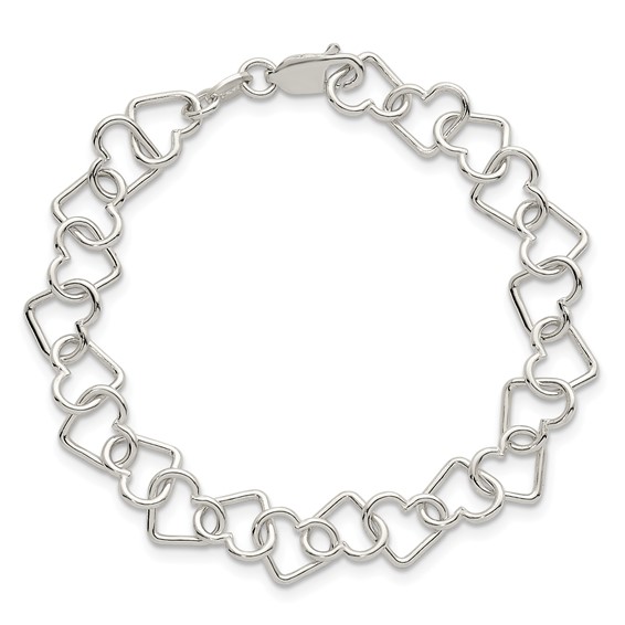 Sterling Silver 7.5inch Polished Fancy Heart Link Bracelet