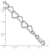 Sterling Silver Polished 5.5mm Fancy Heart Link Bracelet, 7.5" view 5