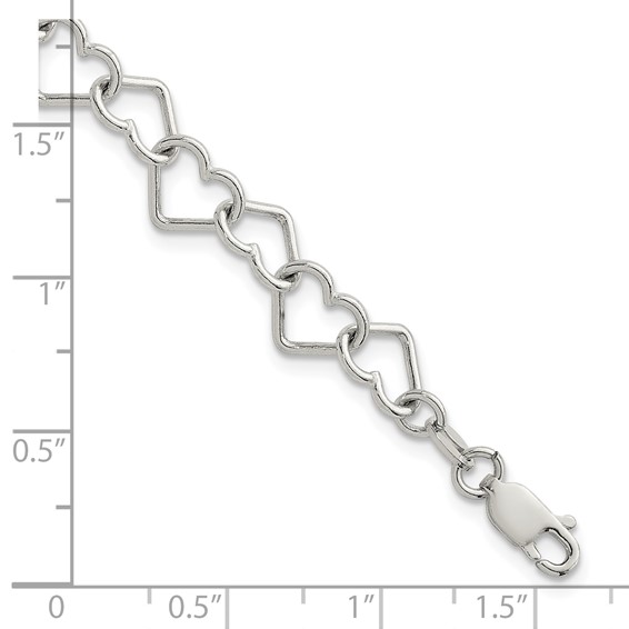 Sterling Silver 7.5inch Polished Fancy Heart Link Bracelet