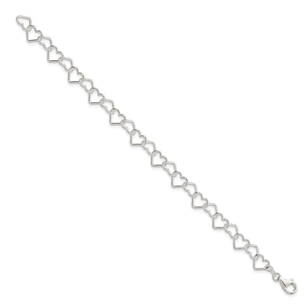 Sterling Silver 7.5inch Polished Fancy Heart Link Bracelet (QH278-7.5)