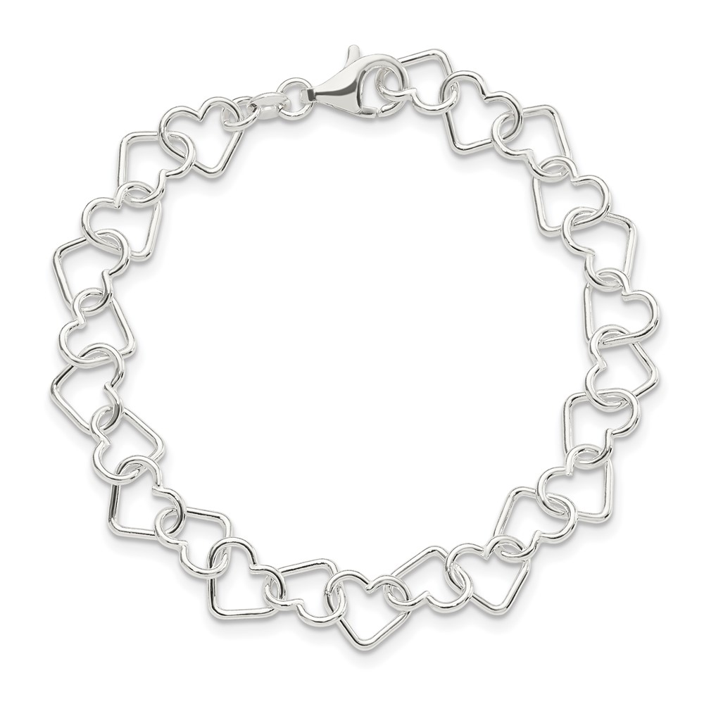 Sterling Silver 7.5inch Polished Fancy Heart Link Bracelet (QH278-7.5)