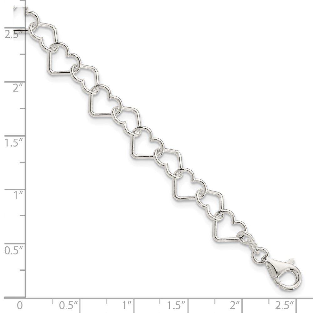 Sterling Silver 7.5inch Polished Fancy Heart Link Bracelet (QH278-7.5)