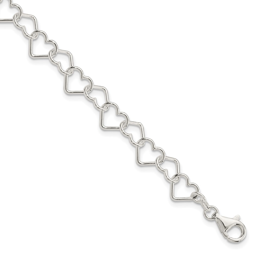 Sterling Silver 7.5inch Polished Fancy Heart Link Bracelet (QH278-7.5)
