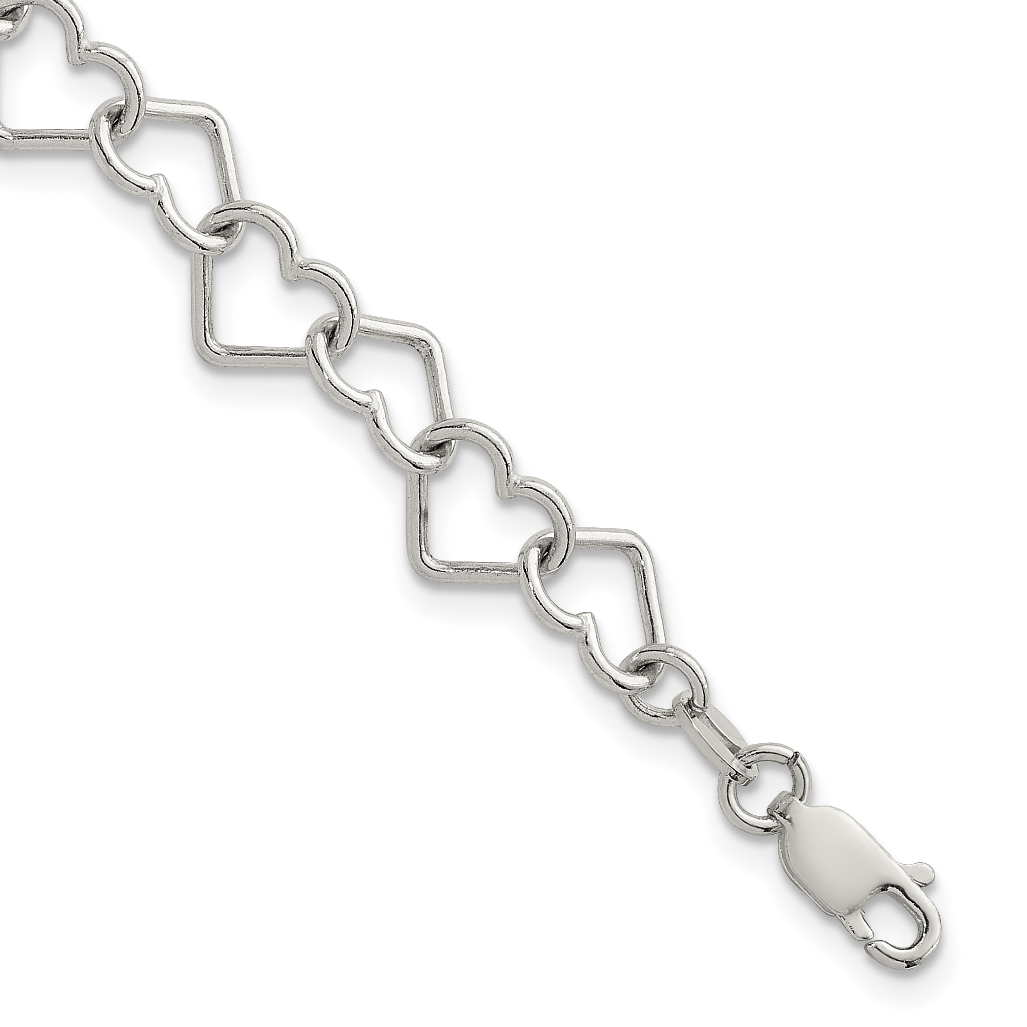 Sterling Silver 7.5inch Polished Fancy Heart Link Bracelet (QH278-7.5)