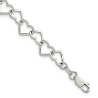 Sterling Silver Polished 5.5mm Fancy Heart Link Bracelet, 7.5" view 1