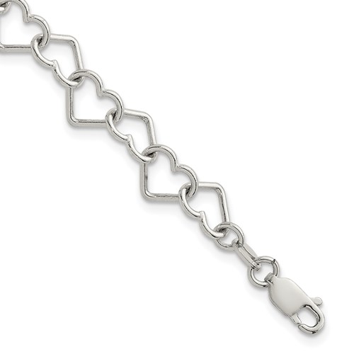 Sterling Silver Polished 5.5mm Fancy Heart Link Bracelet, 7.5"