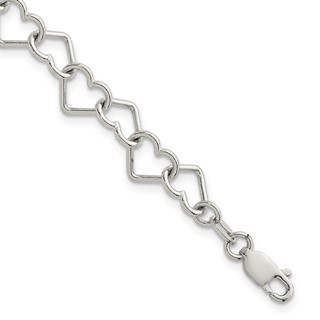 Sterling Silver 8inch Polished Fancy Heart Link Bracelet