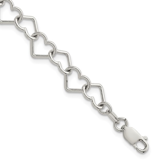 Sterling Silver 8inch Polished Fancy Heart Link Bracelet
