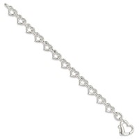Sterling Silver Polished Fancy Heart Link Bracelet, 7.5" view 2